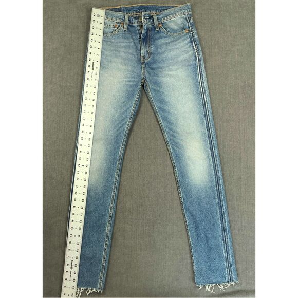Levis 510 Skinny Jeans Men 30x32 Light Wash Distressed Raw Hem Side Seam Y2K - Picture 4 of 10